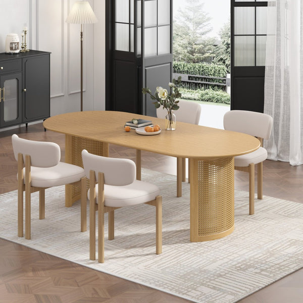 HomeRoots 78" Brown Solid Wood Oval Dining Table with Double Pedestal Base for Elegant Dining & Entertaining 712861