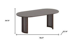 HomeRoots 78" Brown Solid Wood Oval Dining Table with Double Pedestal Base - Elegant Seating for Gatherings 712862