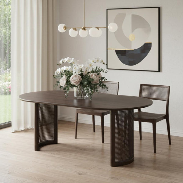 HomeRoots 78" Brown Solid Wood Oval Dining Table with Double Pedestal Base - Elegant Seating for Gatherings 712862