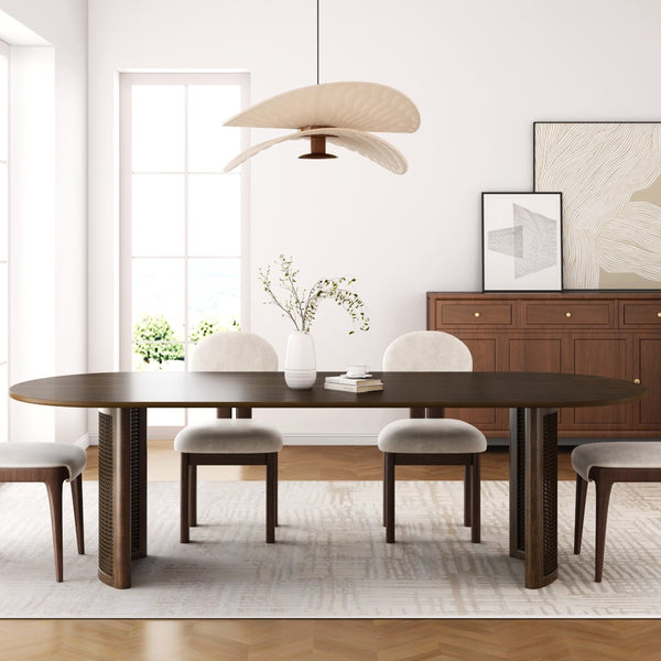 HomeRoots 78" Brown Solid Wood Oval Dining Table with Double Pedestal Base - Elegant Seating for Gatherings 712862