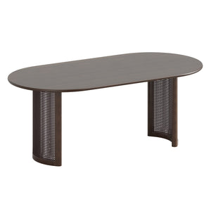 HomeRoots 78" Brown Solid Wood Oval Dining Table with Double Pedestal Base - Elegant Seating for Gatherings 712862