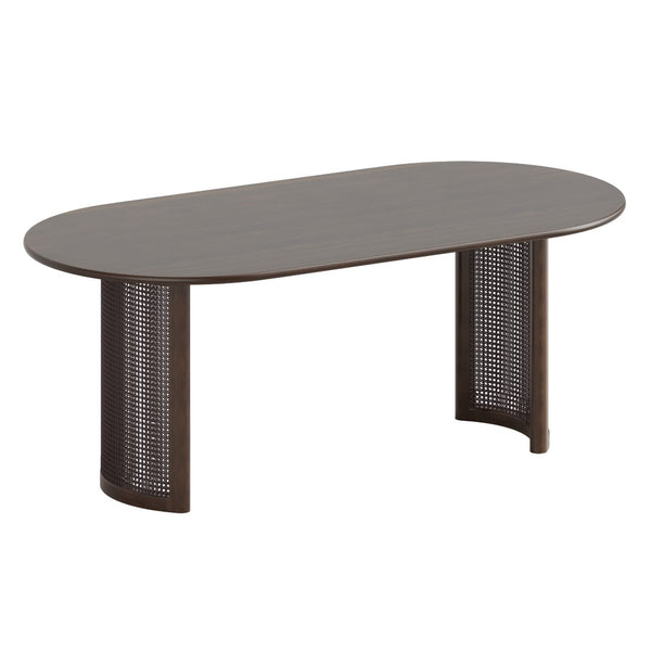 HomeRoots 78" Brown Solid Wood Oval Dining Table with Double Pedestal Base - Elegant Seating for Gatherings 712862