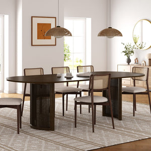 HomeRoots 78" Brown Solid Wood Oval Dining Table with Double Pedestal Base - Elegant Seating for Gatherings 712862