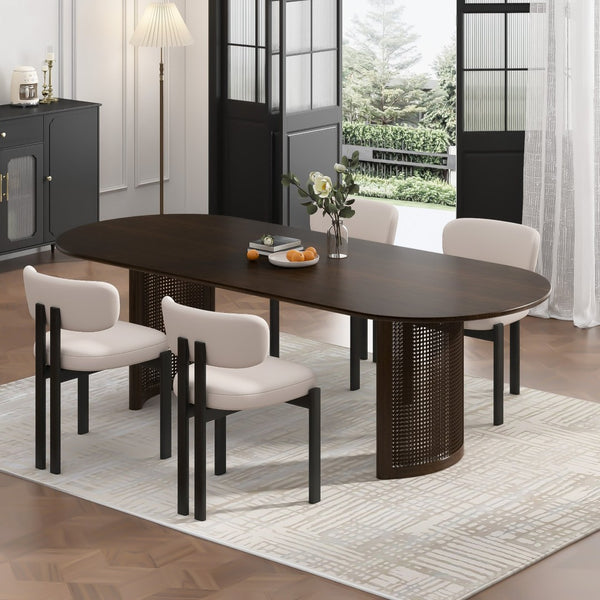HomeRoots 78" Brown Solid Wood Oval Dining Table with Double Pedestal Base - Elegant Seating for Gatherings 712862