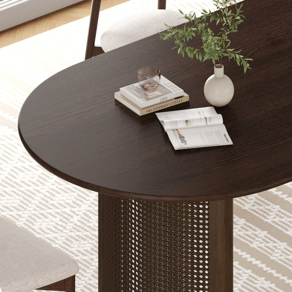 HomeRoots 78" Brown Solid Wood Oval Dining Table with Double Pedestal Base - Elegant Seating for Gatherings 712862