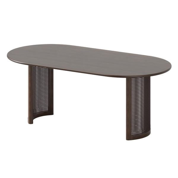 HomeRoots 78" Brown Solid Wood Oval Dining Table with Double Pedestal Base - Elegant Seating for Gatherings 712862