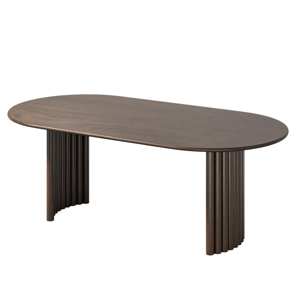 HomeRoots 66" Brown Solid Wood Oval Dining Table with Double Pedestal Base for Elegant Gatherings & Comfort 712863