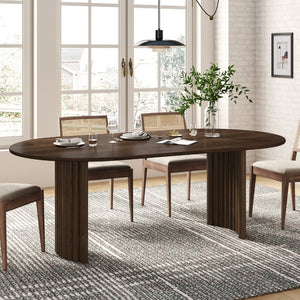 HomeRoots 66" Brown Solid Wood Oval Dining Table with Double Pedestal Base for Elegant Gatherings & Comfort 712863