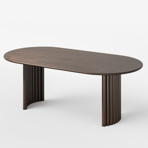 HomeRoots 66" Brown Solid Wood Oval Dining Table with Double Pedestal Base for Elegant Gatherings & Comfort 712863