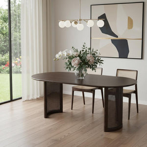 HomeRoots 59" Brown Solid Wood Round Top Dining Table - Elegant Oak Design for Cozy Dining & Entertaining Spaces 712864