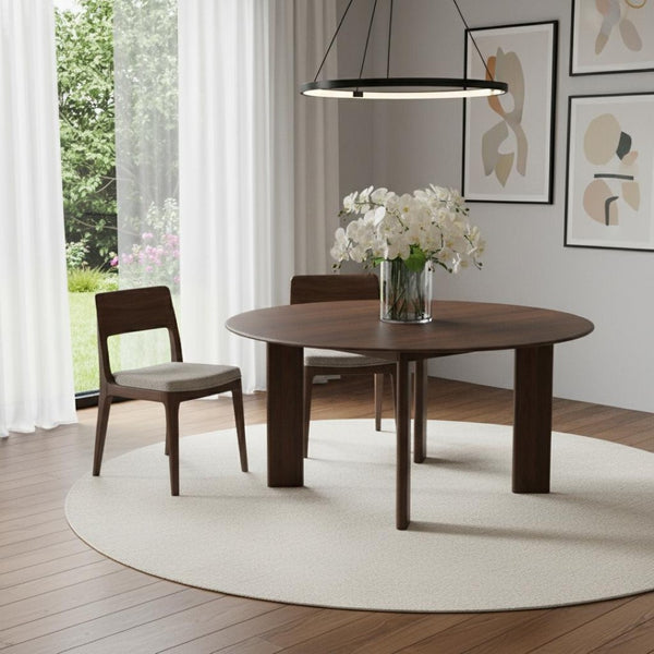 HomeRoots 59" Timeless Solid Oak Round Dining Table - Seats 8, Perfect for Meals, Games & Versatile Living Spaces 712865