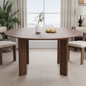 HomeRoots 59" Timeless Solid Oak Round Dining Table - Seats 8, Perfect for Meals, Games & Versatile Living Spaces 712865