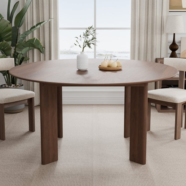 HomeRoots 59" Timeless Solid Oak Round Dining Table - Seats 8, Perfect for Meals, Games & Versatile Living Spaces 712865