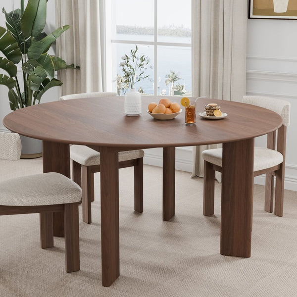 HomeRoots 59" Timeless Solid Oak Round Dining Table - Seats 8, Perfect for Meals, Games & Versatile Living Spaces 712865