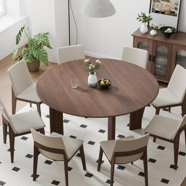 HomeRoots 59" Timeless Solid Oak Round Dining Table - Seats 8, Perfect for Meals, Games & Versatile Living Spaces 712865