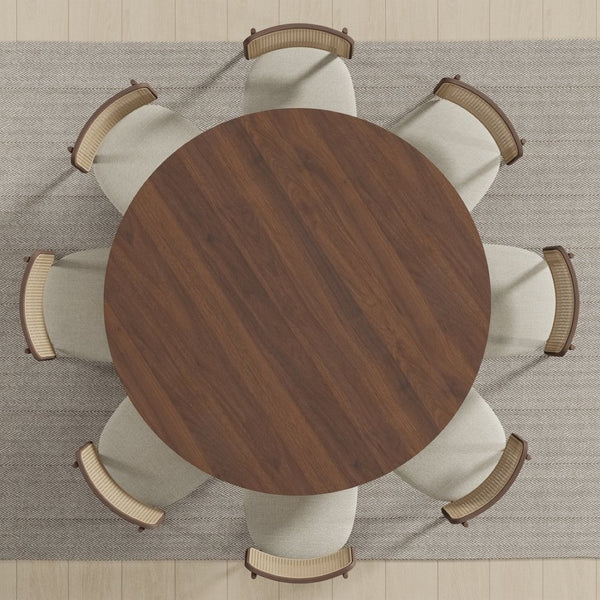 HomeRoots 59" Timeless Solid Oak Round Dining Table - Seats 8, Perfect for Meals, Games & Versatile Living Spaces 712865