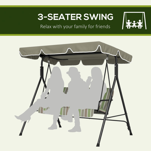 English Elm Outsunny 3 Person Porch Swing with Steel A-frame Uv Canopy and Cushioned Outdoor Seating W2225P200601