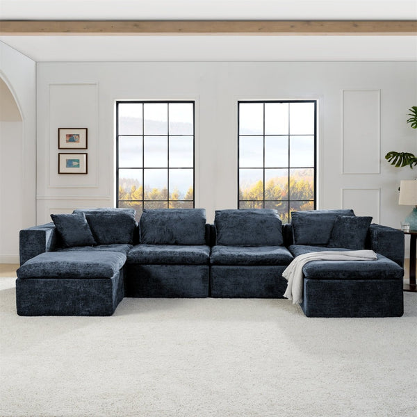 English Elm 143" U Shaped Chenille Sectional Sofa Deep Seat Cloud Comfort for Living Room W1117S00234