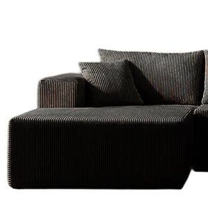 English Elm Left modular sectional sofa with ottomans in black corduroy, L-shape cloud comfort, versatile sleeper W2656P310499