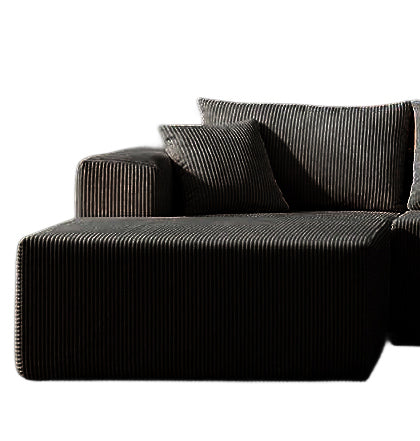 English Elm Left modular sectional sofa with ottomans in black corduroy, L-shape cloud comfort, versatile sleeper W2656P310499