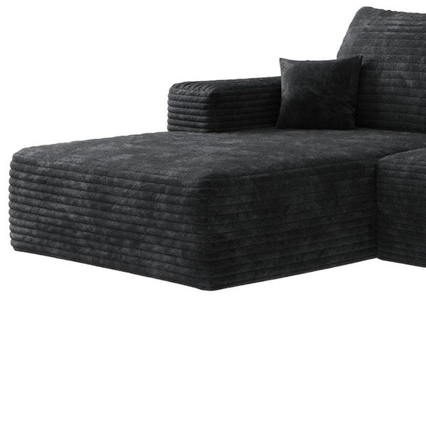 HomeRoots 135" Black Corduroy Modular Sofa Set with Ottoman, Pillows - Stylish Comfort for Modern Living Spaces 712945