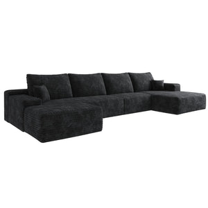 HomeRoots 135" Gray Corduroy Modular Sofa Set with Ottoman & Pillows - Stylish Comfort for Large Spaces! 712946