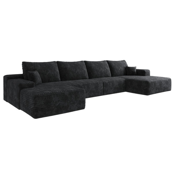 HomeRoots 135" Gray Corduroy Modular Sofa Set with Ottoman & Pillows - Stylish Comfort for Large Spaces! 712946