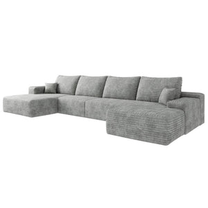 HomeRoots 135" Gray Corduroy Modular Sofa Set with Ottoman & Toss Pillows - Stylish Comfort for Any Space! 712947