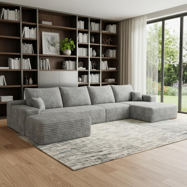 HomeRoots 135" Camel Corduroy Modular Sofa Set with Ottoman & Pillows - Cozy, Versatile Comfort for Your Home 712948