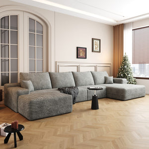 HomeRoots 135" Camel Corduroy Modular Sofa Set with Ottoman & Pillows - Cozy, Versatile Comfort for Your Home 712948