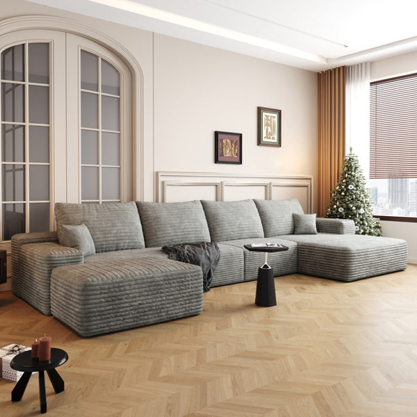 HomeRoots 135" Camel Corduroy Modular Sofa Set with Ottoman & Pillows - Cozy, Versatile Comfort for Your Home 712948