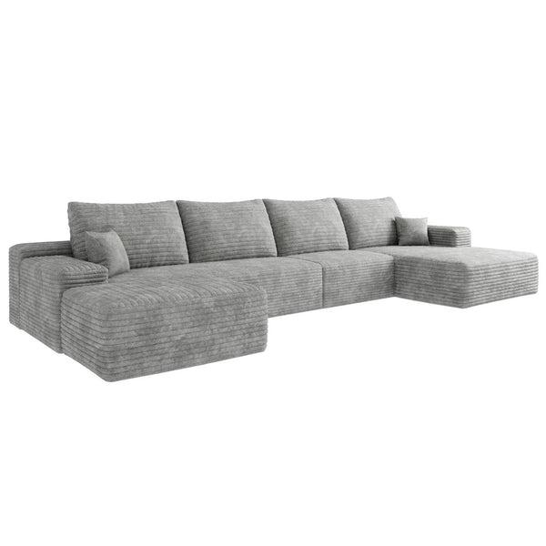 HomeRoots 135" Camel Corduroy Modular Sofa Set with Ottoman & Pillows - Cozy, Versatile Comfort for Your Home 712948