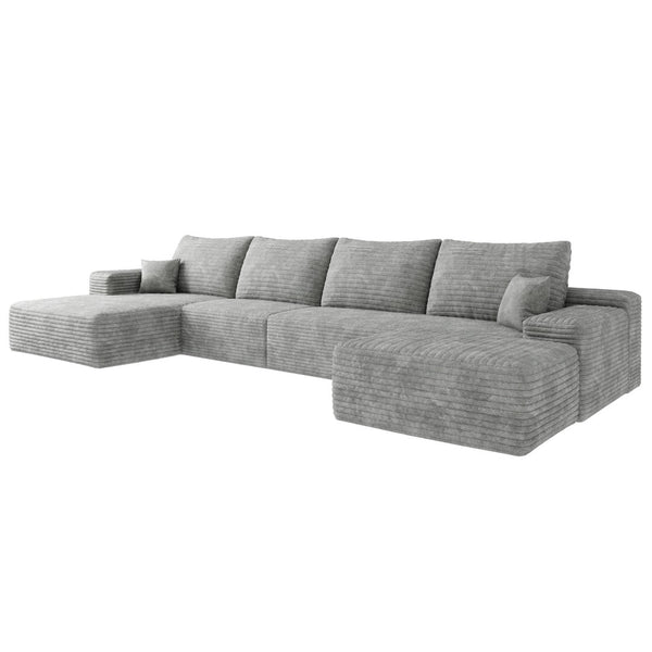 HomeRoots 135" Camel Corduroy Modular Sofa Set with Ottoman & Pillows - Cozy, Versatile Comfort for Your Home 712948