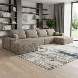 HomeRoots 135" Camel Corduroy Modular Sofa Set with Ottoman & Toss Pillows - Cozy, Stylish Comfort for Your Space 712949