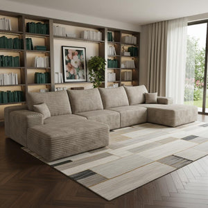 HomeRoots 135" Green Corduroy Modular Sofa Set with Ottoman & Pillows – Customizable Comfort for Any Space 712950