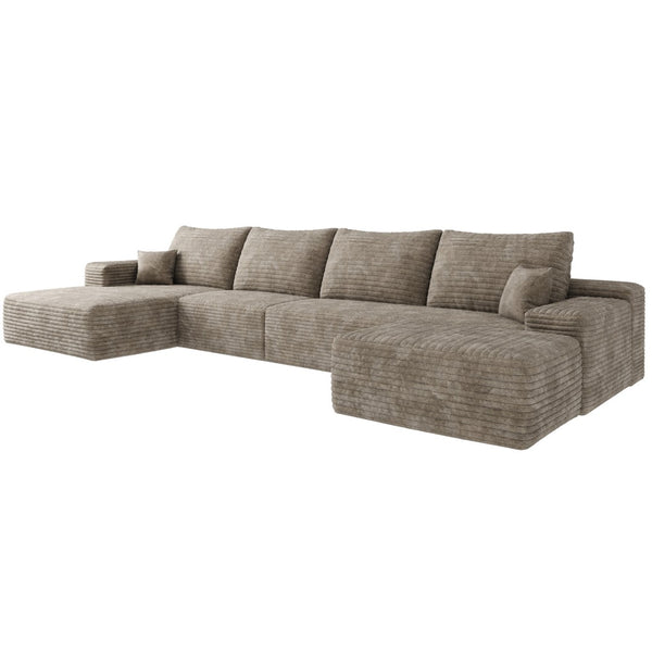 HomeRoots 135" Green Corduroy Modular Sofa Set with Ottoman & Pillows – Customizable Comfort for Any Space 712950