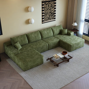 HomeRoots 107" Black Corduroy Modular Sofa Set with Ottoman – Luxurious Comfort, Versatile Design, No Assembly 712952