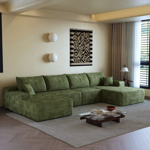 HomeRoots 107" Black Corduroy Modular Sofa Set with Ottoman – Luxurious Comfort, Versatile Design, No Assembly 712952