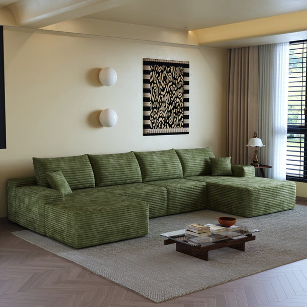 HomeRoots 107" Black Corduroy Modular Sofa Set with Ottoman – Luxurious Comfort, Versatile Design, No Assembly 712952