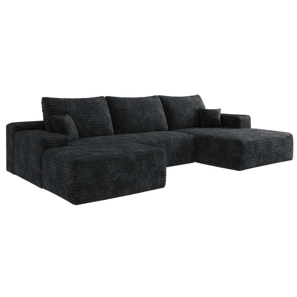 HomeRoots 107" Black Corduroy Modular Sofa with Ottoman & Pillows - Chic Comfort for Modern Living Spaces! 712953