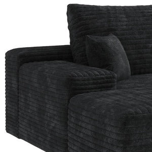 HomeRoots 107" Black Corduroy Modular Sofa with Ottoman & Pillows - Chic Comfort for Modern Living Spaces! 712953