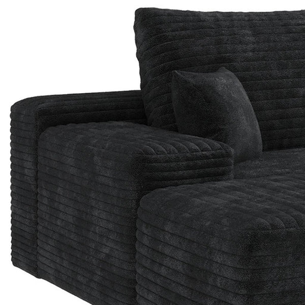 HomeRoots 107" Black Corduroy Modular Sofa with Ottoman & Pillows - Chic Comfort for Modern Living Spaces! 712953