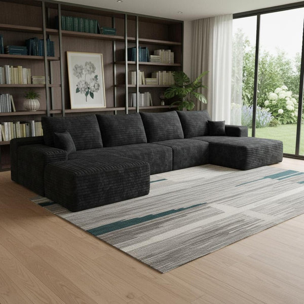HomeRoots 107" Gray Corduroy Modular Sofa with Ottoman & Plush Pillows - Stylish, Versatile Comfort for Any Space 712954