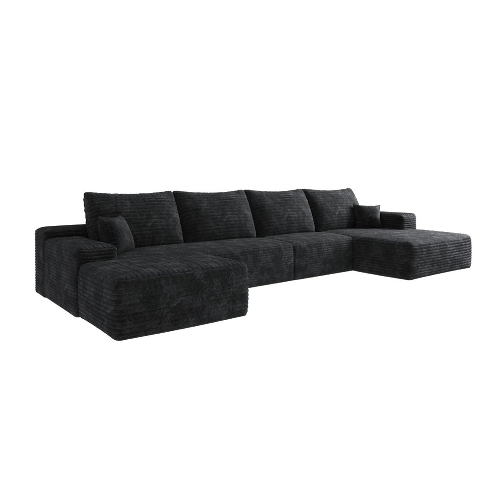 HomeRoots 107" Gray Corduroy Modular Sofa with Ottoman & Plush Pillows - Stylish, Versatile Comfort for Any Space 712954