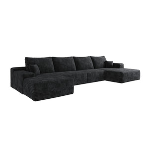 HomeRoots 107" Gray Corduroy Modular Sofa with Ottoman & Plush Pillows - Stylish, Versatile Comfort for Any Space 712954