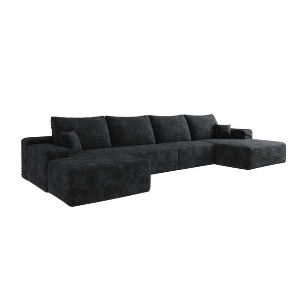 HomeRoots 107" Gray Corduroy Modular Sofa with Ottoman & Plush Pillows - Stylish, Versatile Comfort for Any Space 712954
