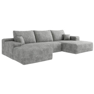 HomeRoots 107" Gray Corduroy Modular Sofa Set with Ottoman & Pillows - Luxurious Comfort & Versatile Design! 712955