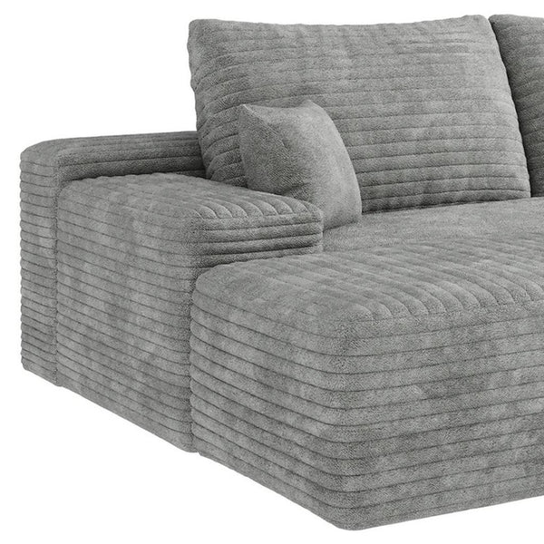 HomeRoots 107" Gray Corduroy Modular Sofa Set with Ottoman & Pillows - Luxurious Comfort & Versatile Design! 712955