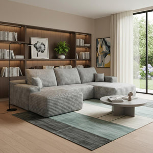 HomeRoots 107" Modular Camel Corduroy Sofa with Ottoman & Pillows – Cozy, Stylish, No Assembly Required! 712956