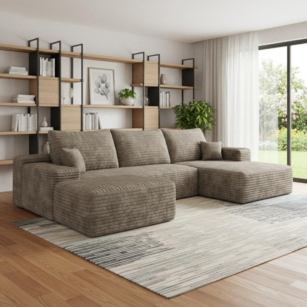 HomeRoots 107" Green Corduroy Modular Sofa with Ottoman & Toss Pillows - Stylish Comfort for Any Space! 712957